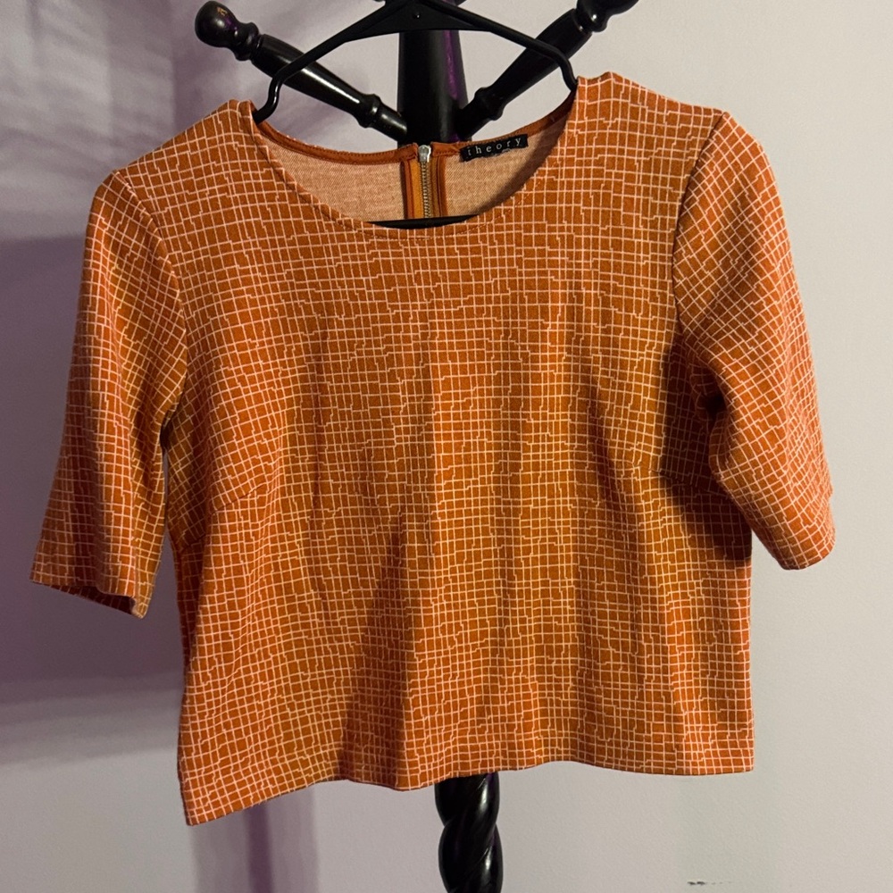 Theory Orange Grid Pattern Crop Top